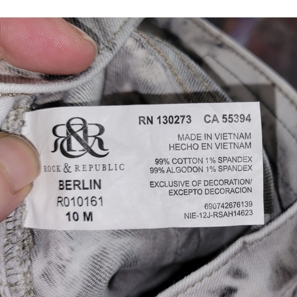 Rock & Republic Tie Dye Berlin Skinny Jeans Black & White Tie Dye Size 10 - Picture 8 of 9